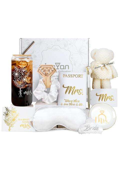 Joeyan White Bride to Be Gifts Box 10Pcs Bridal Shower Gifts for Bride Engagement to Honeymoon Gift for Her