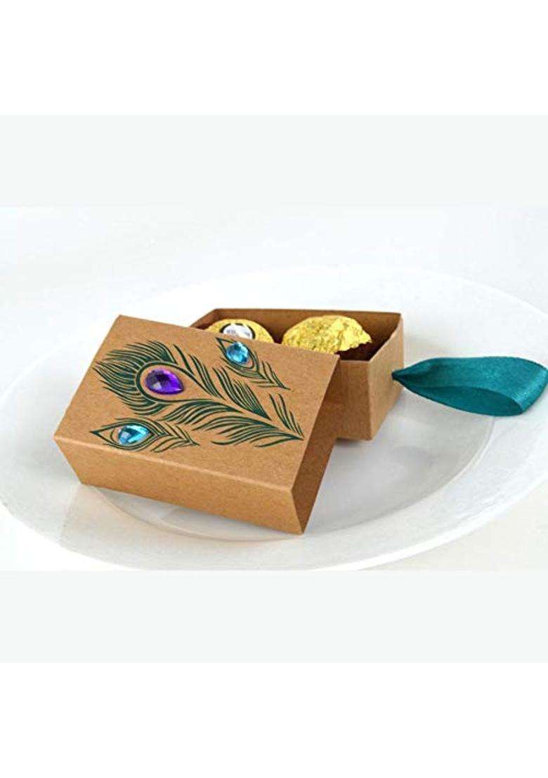 Faylapa Paper 50 Sets Peacock Feather Candy Boxes Drawer Design Gift Bag for Travel Theme Party Birthday - Indya