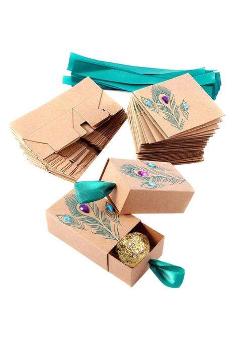 Faylapa Paper 50 Sets Peacock Feather Candy Boxes Drawer Design Gift Bag for Travel Theme Party Birthday