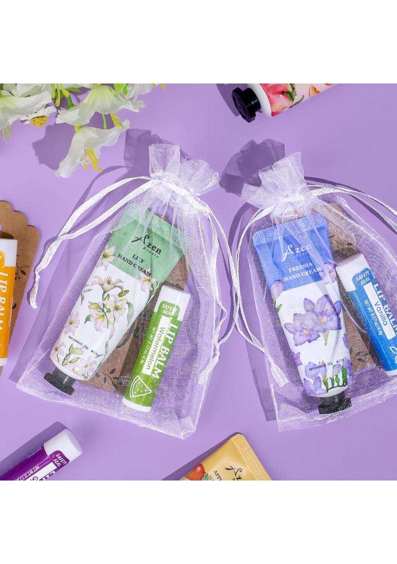 AZEN 32 Sets Bulk Gifts Hand Cream and Lip Balm Bulk Set with Organza Bag Thank You Card - Indya