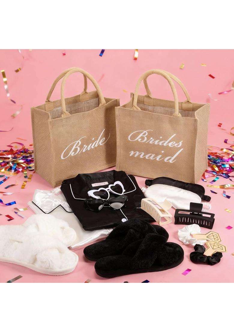 Simlakey 6 Set Bridal Shower Bride Bridesmaid Satin Pajama Set Bulk Gift Box with Sleeping Eye Mask Slippers - Indya