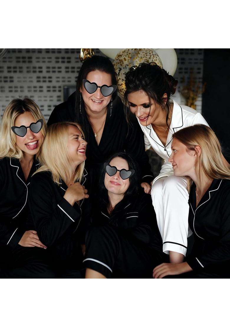 Simlakey 6 Set Bridal Shower Bride Bridesmaid Satin Pajama Set Bulk Gift Box with Sleeping Eye Mask Slippers - Indya
