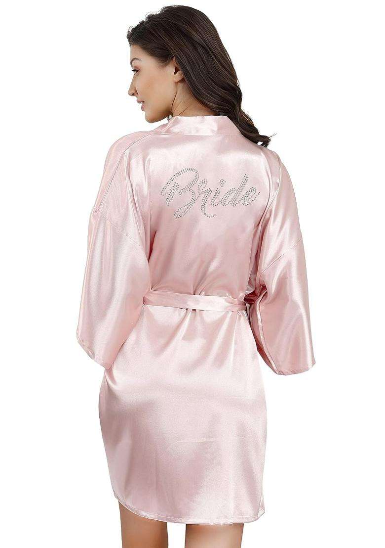 Eplaza Silver Rhinestone Bride Bridesmaid Satin Robes Wedding Day One Size - Indya