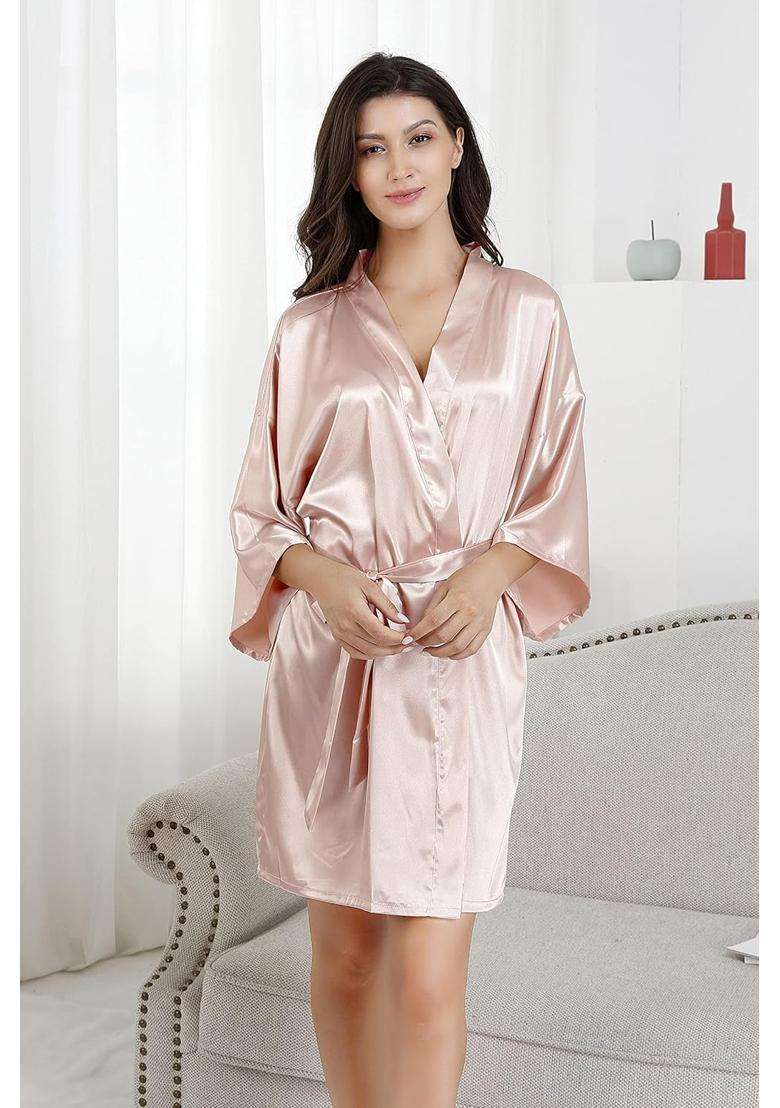 Eplaza Silver Rhinestone Bride Bridesmaid Satin Robes Wedding Day One Size - Indya