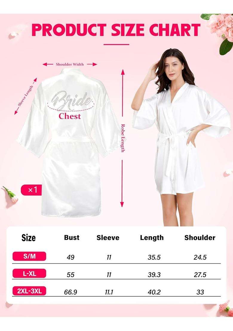 Eplaza Bride Robe for Wedding Day Set with Slippers Bridal Robes Satin Robes Wedding Bachelorette Party Bridal - Indya