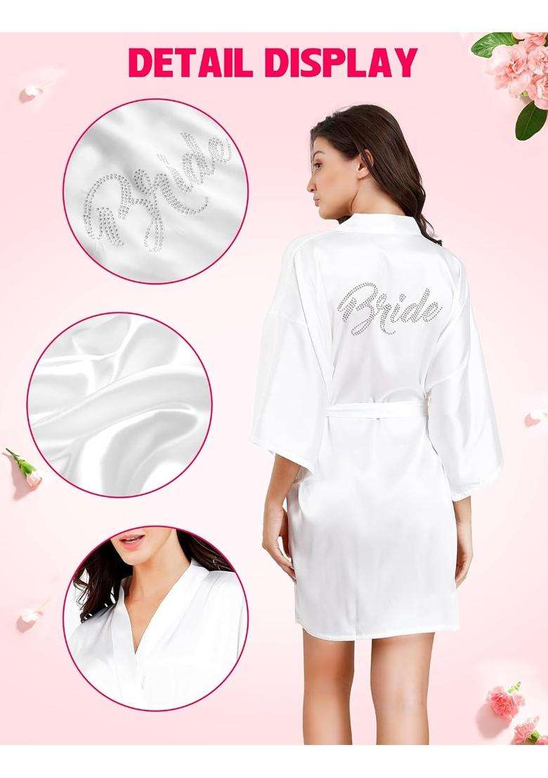 Eplaza Bride Robe for Wedding Day Set with Slippers Bridal Robes Satin Robes Wedding Bachelorette Party Bridal - Indya