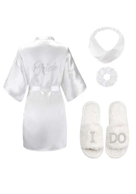 Eplaza Bride Robe for Wedding Day Set with Slippers Bridal Robes Satin Robes Wedding Bachelorette Party Bridal