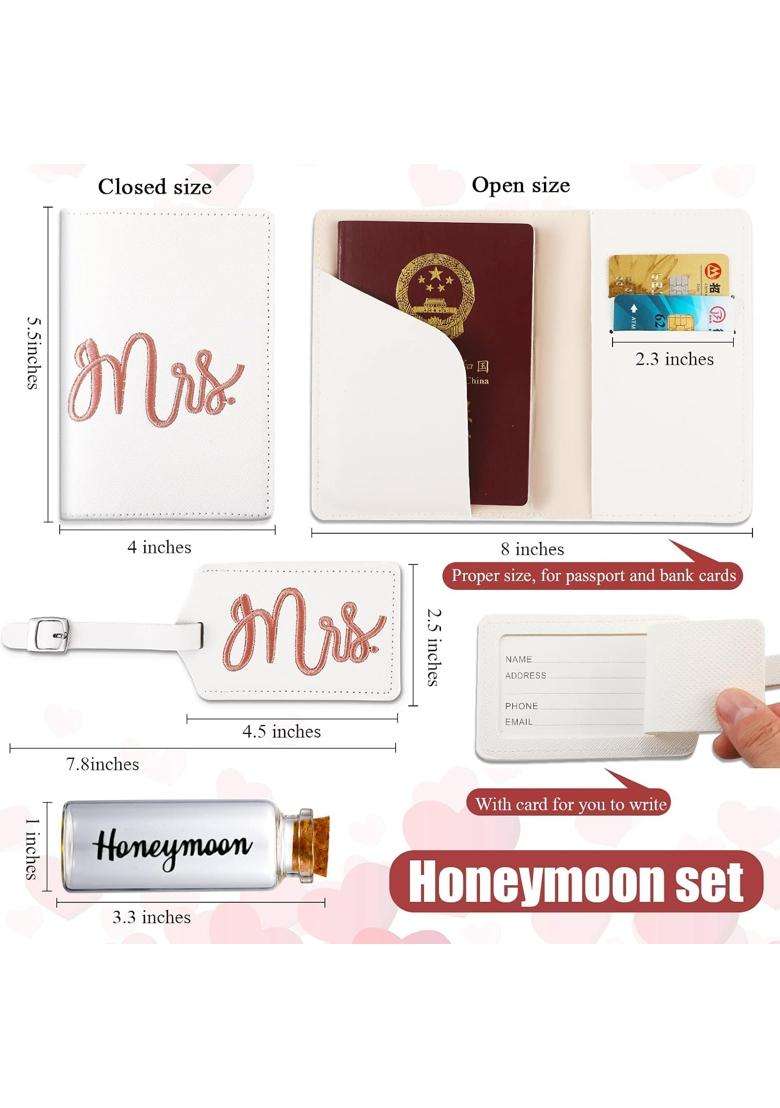 Weewooday 5 Pieces Mr and Mrs Luggage Tags and Passport Holders Honeymoon Gift Set with Sand Keepsake Jar - Indya