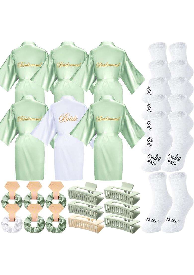 Bonuci 24 Pieces Bridal Shower Gift Set Including Bridal Robes Bridesmaids Hair Claws - Indya