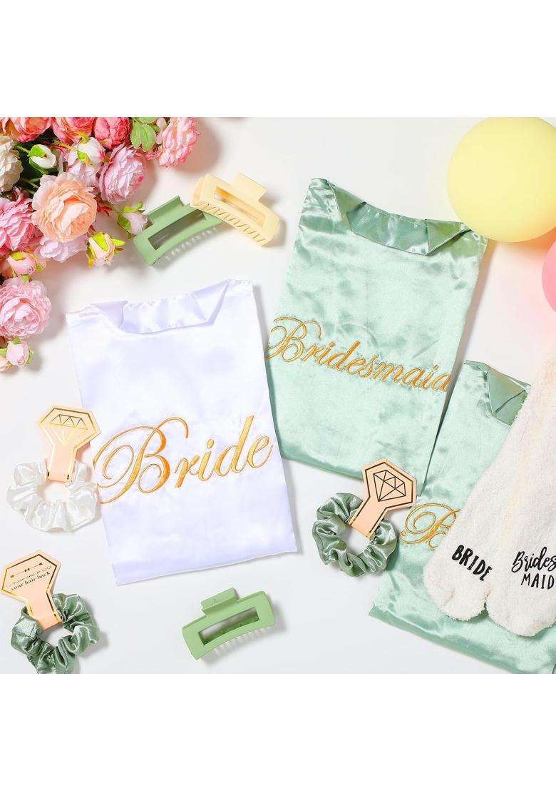 Bonuci 24 Pieces Bridal Shower Gift Set Including Bridal Robes Bridesmaids Hair Claws - Indya