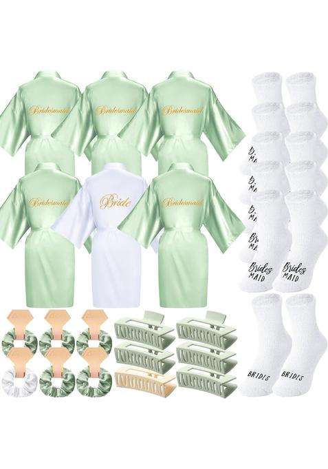 Bonuci 24 Pieces Bridal Shower Gift Set Including Bridal Robes Bridesmaids Hair Claws