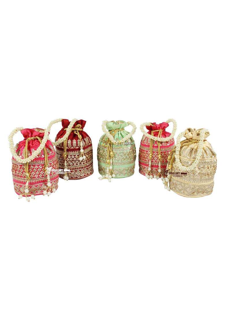 Goldgiftideas Ethnic Pearl Design Sequin Bridal Potli Bags for Women Silk Potli Purse for Return Gifts - Indya