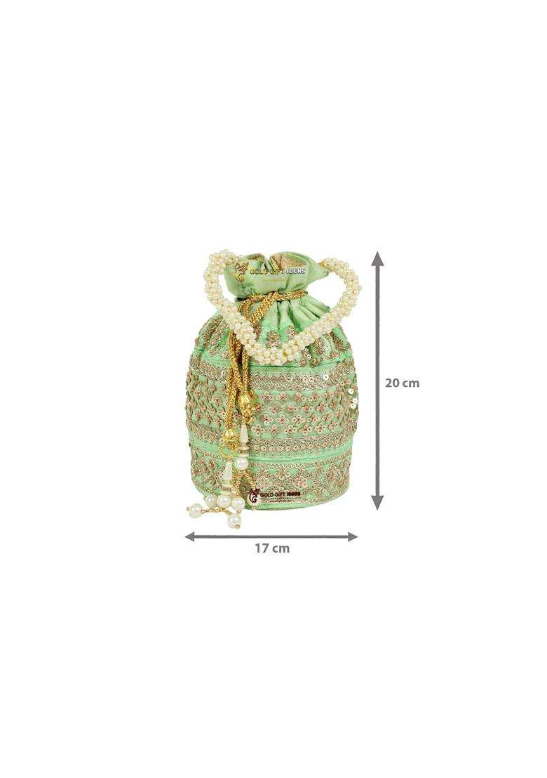 Goldgiftideas Ethnic Pearl Design Sequin Bridal Potli Bags for Women Silk Potli Purse for Return Gifts - Indya