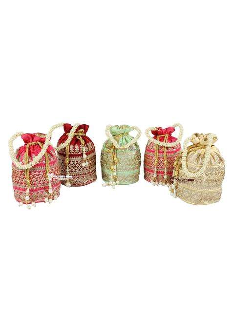 Goldgiftideas Ethnic Pearl Design Sequin Bridal Potli Bags for Women Silk Potli Purse for Return Gifts