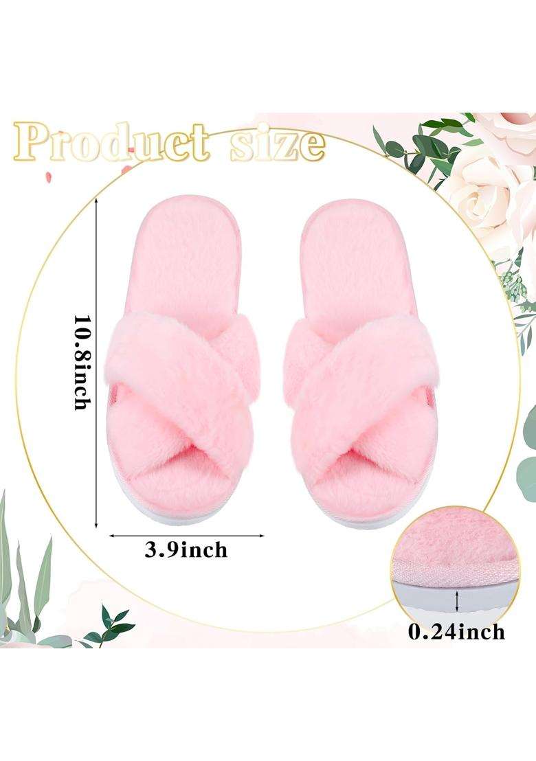 Jenpen 7 Pairs Bridesmaids Slippers Womens Cross Band Fuzzy Bachelorette Party Slippers for Wedding Bridal - Indya