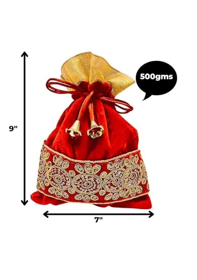 Multicolour Ruwaza Art Creations Velvet Lace Potli Batwa Bag Bridal Purse Women Handbag Shagun Pouch Return - Indya