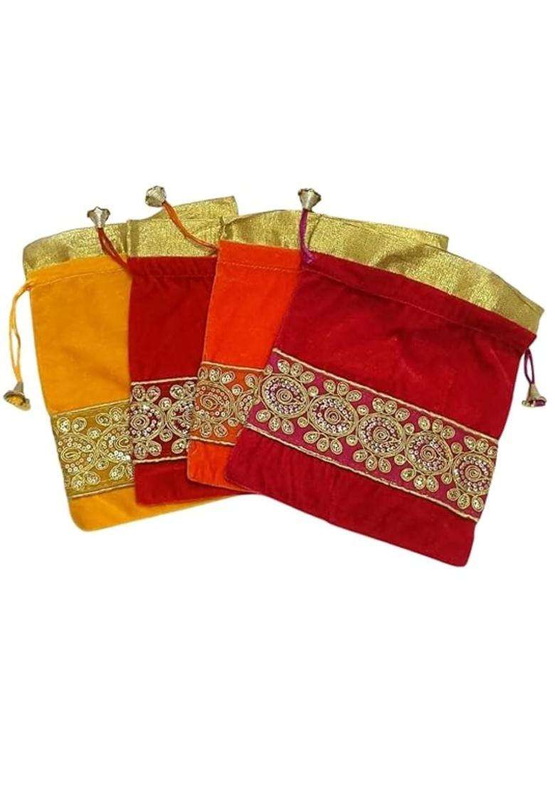 Multicolour Ruwaza Art Creations Velvet Lace Potli Batwa Bag Bridal Purse Women Handbag Shagun Pouch Return - Indya