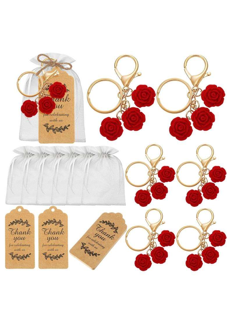 Ecation 20 Set Rose Keychain Party Favor Thank You Rose Keyring Gift for Wedding Bridal Guest Souvenir - Indya