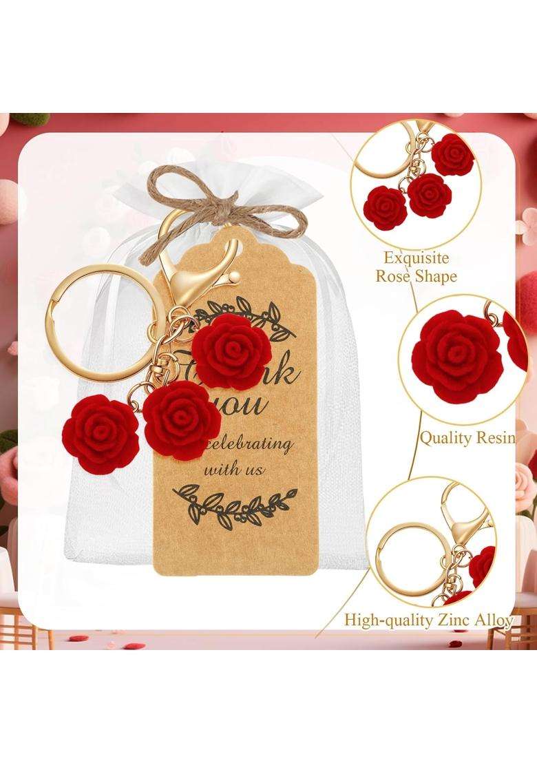 Ecation 20 Set Rose Keychain Party Favor Thank You Rose Keyring Gift for Wedding Bridal Guest Souvenir - Indya