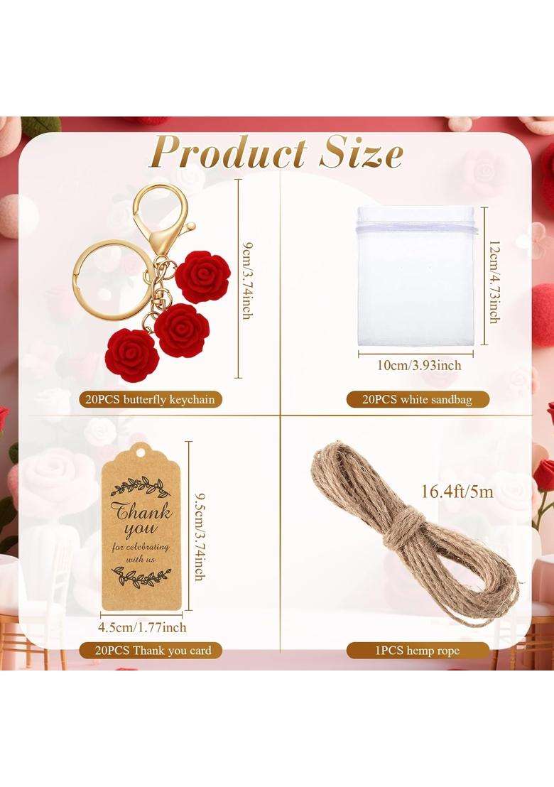 Ecation 20 Set Rose Keychain Party Favor Thank You Rose Keyring Gift for Wedding Bridal Guest Souvenir - Indya