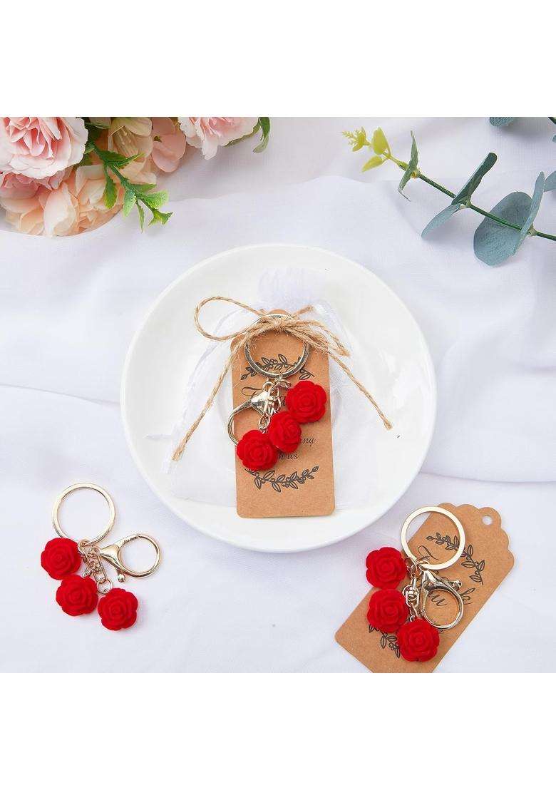 Ecation 20 Set Rose Keychain Party Favor Thank You Rose Keyring Gift for Wedding Bridal Guest Souvenir - Indya