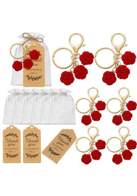 Ecation 20 Set Rose Keychain Party Favor Thank You Rose Keyring Gift for Wedding Bridal Guest Souvenir