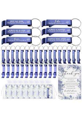 Singhoow 30 Sets Bridal Shower Favors for Guests Bulk Royal Blue Bottle Opener Keychains with Thank You Cards