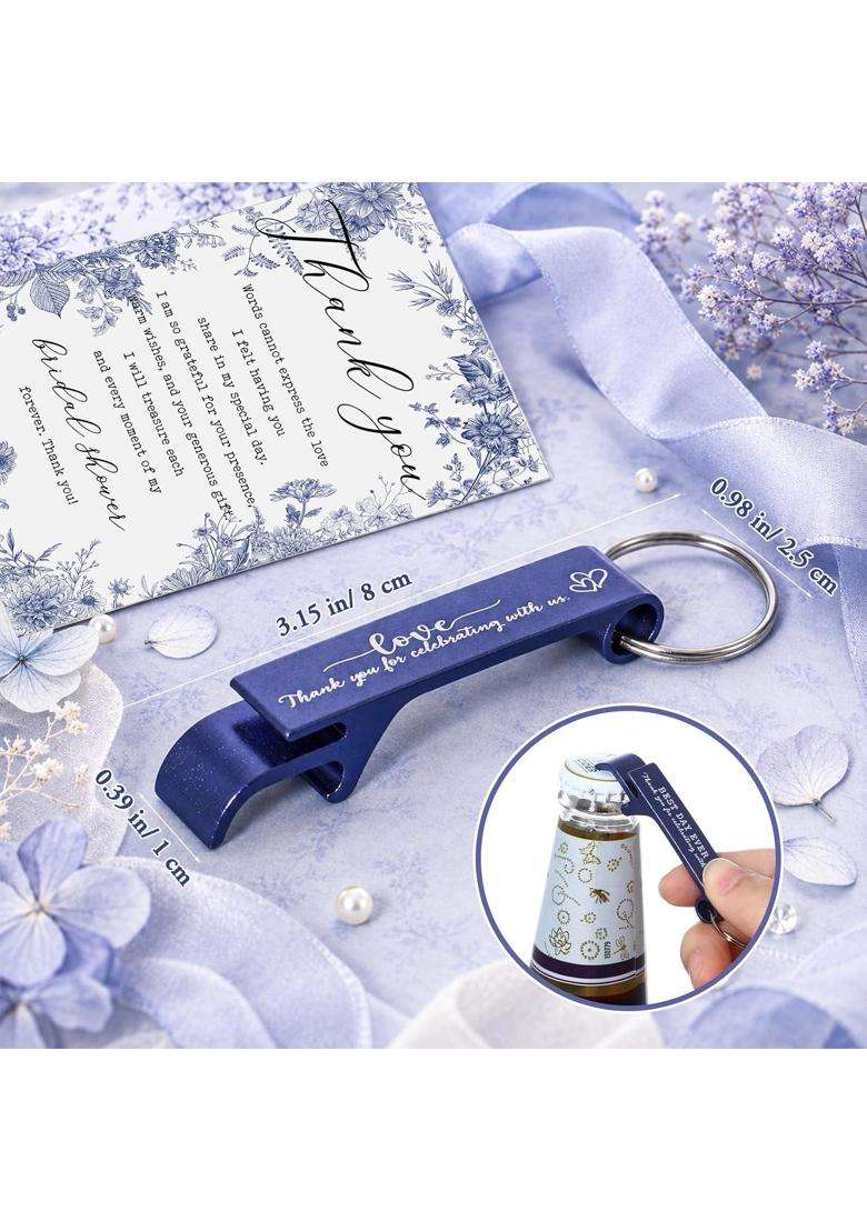 Singhoow 30 Sets Bridal Shower Favors for Guests Bulk Royal Blue Bottle Opener Keychains with Thank You Cards - Indya