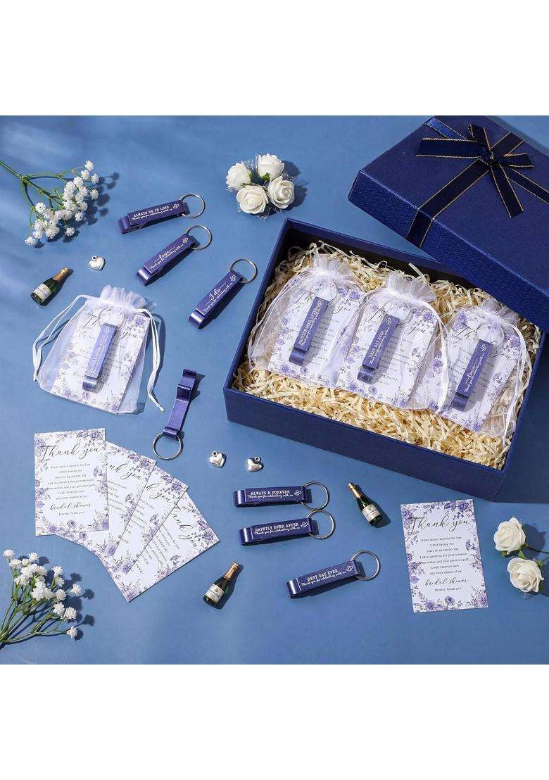 Singhoow 30 Sets Bridal Shower Favors for Guests Bulk Royal Blue Bottle Opener Keychains with Thank You Cards - Indya