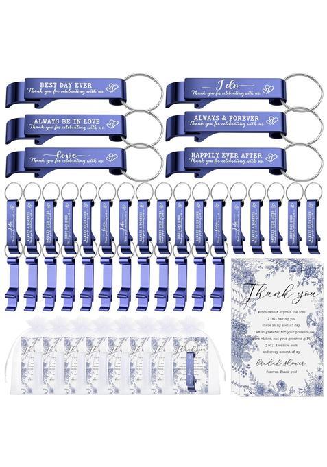 Singhoow 30 Sets Bridal Shower Favors for Guests Bulk Royal Blue Bottle Opener Keychains with Thank You Cards