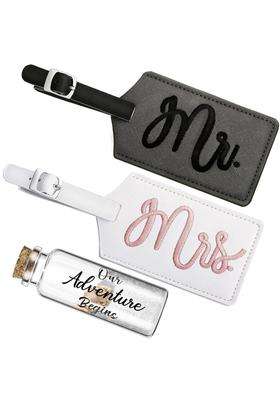 Geiserailie 2 Pcs Mr and Mrs Luggage Tags Set Honeymoon Essentials Gifts Honeymoon Sand Keepsake Just Married