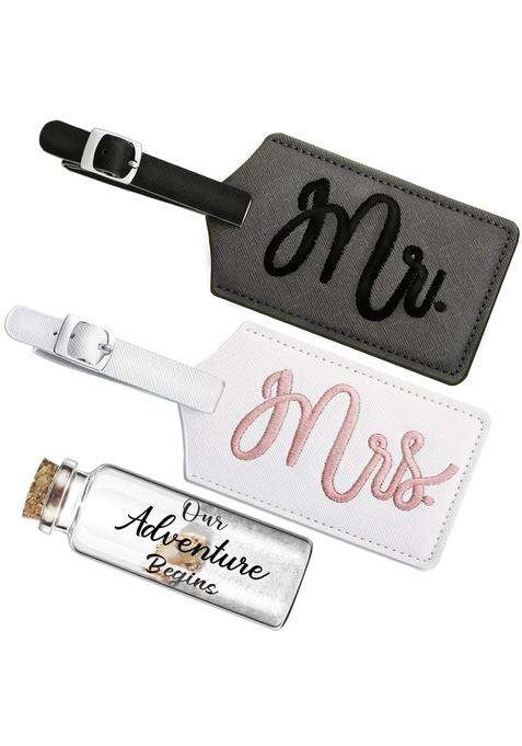 Geiserailie 2 Pcs Mr and Mrs Luggage Tags Set Honeymoon Essentials Gifts Honeymoon Sand Keepsake Just Married
