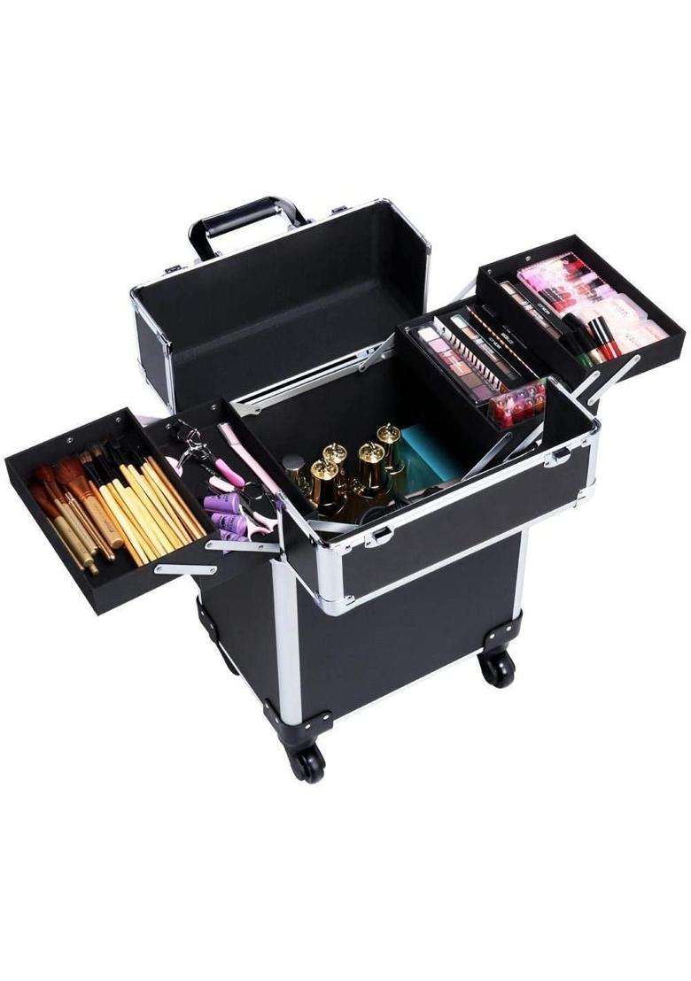 Adson Professional Beauty Makeup Cosmetic Aluminium Vanity Trolley Black - Indya