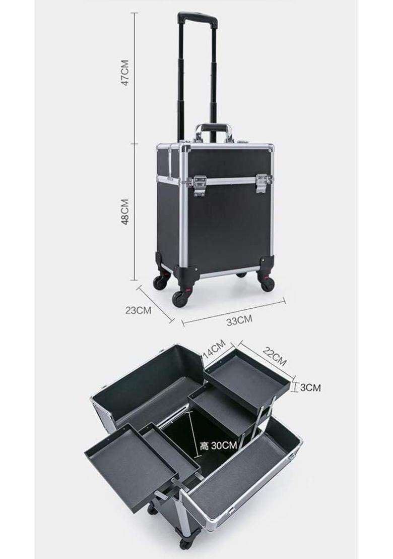 Adson Professional Beauty Makeup Cosmetic Aluminium Vanity Trolley Black - Indya