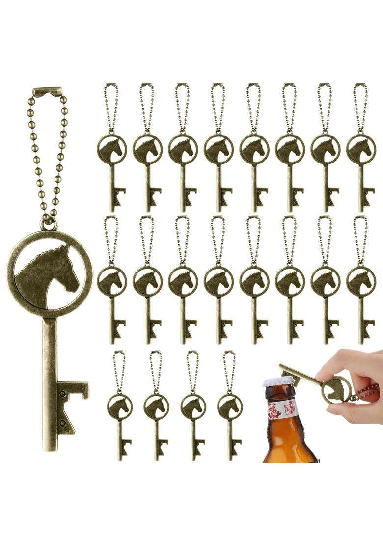 Vesici 50 Sets Horse Bottle Opener Bulk Vintage Rustic Horse Keychain Beaded Chain Western Theme Gift - Indya