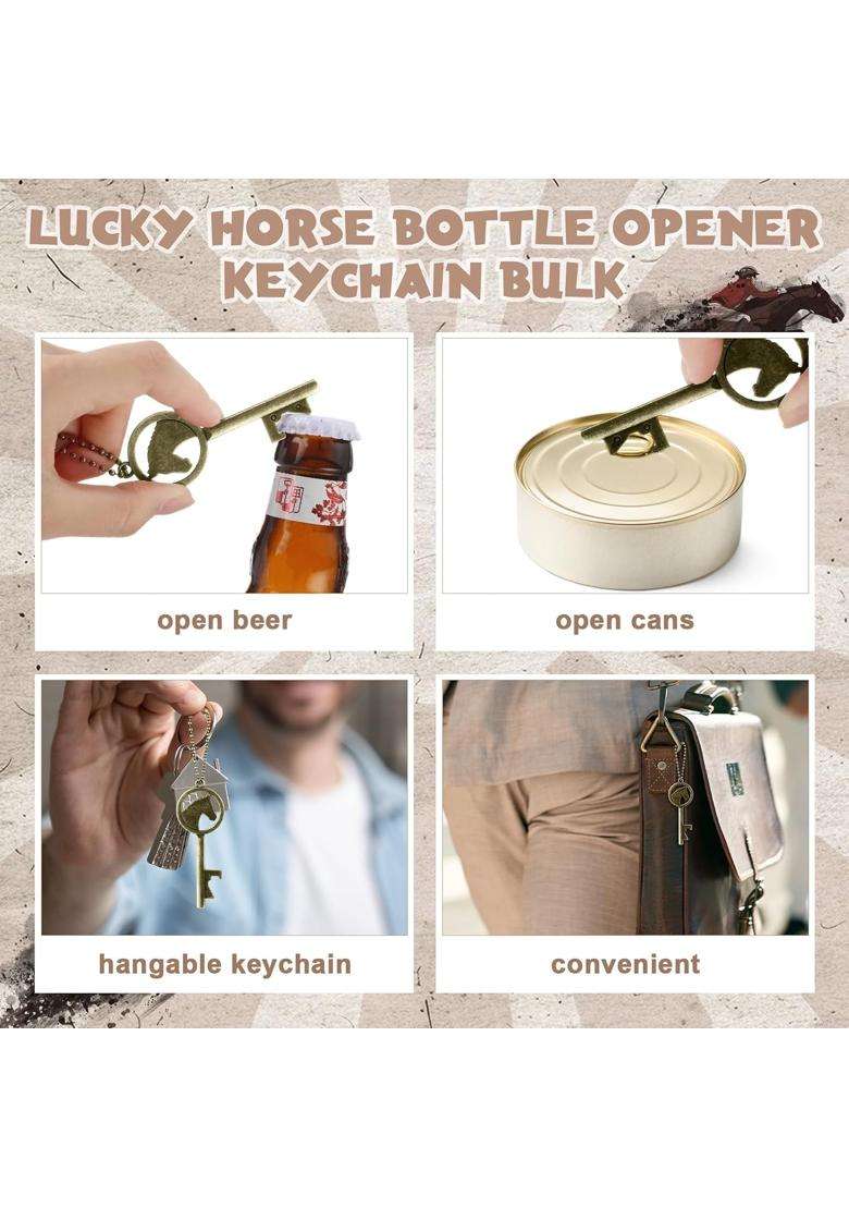 Vesici 50 Sets Horse Bottle Opener Bulk Vintage Rustic Horse Keychain Beaded Chain Western Theme Gift - Indya