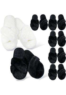 Jenpen 7 Pairs Bridesmaids Slippers Womens Cross Band Fuzzy Bachelorette Party Slippers for Wedding Bridal