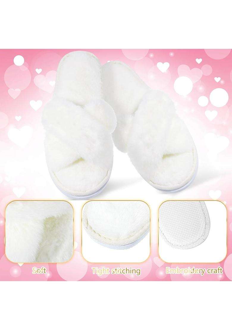 Jenpen 7 Pairs Bridesmaids Slippers Womens Cross Band Fuzzy Bachelorette Party Slippers for Wedding Bridal - Indya