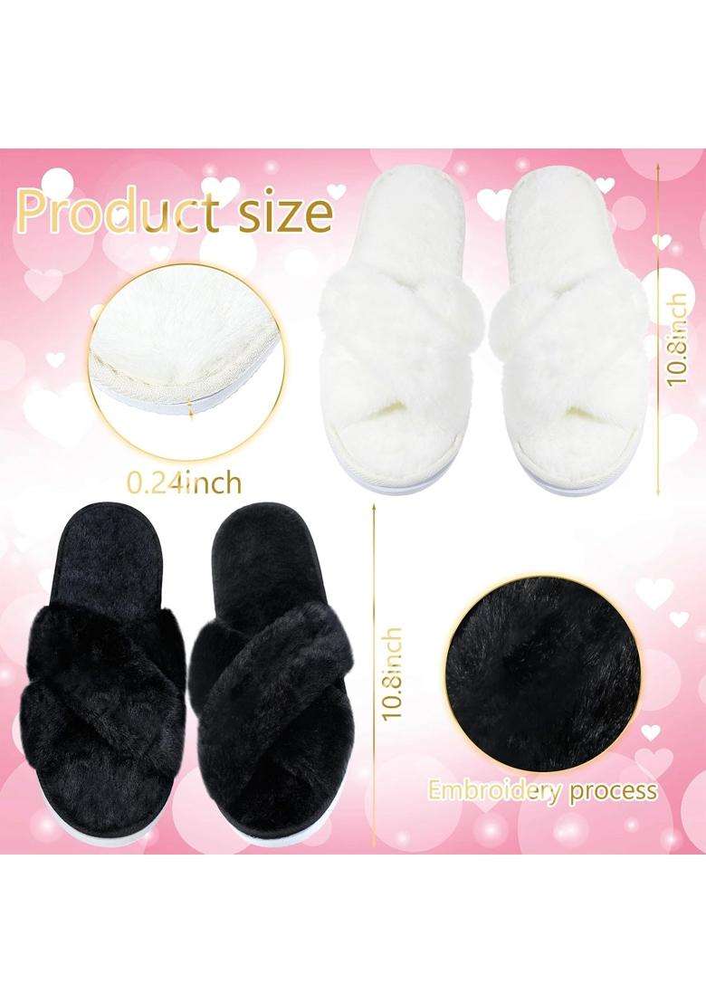 Jenpen 7 Pairs Bridesmaids Slippers Womens Cross Band Fuzzy Bachelorette Party Slippers for Wedding Bridal - Indya