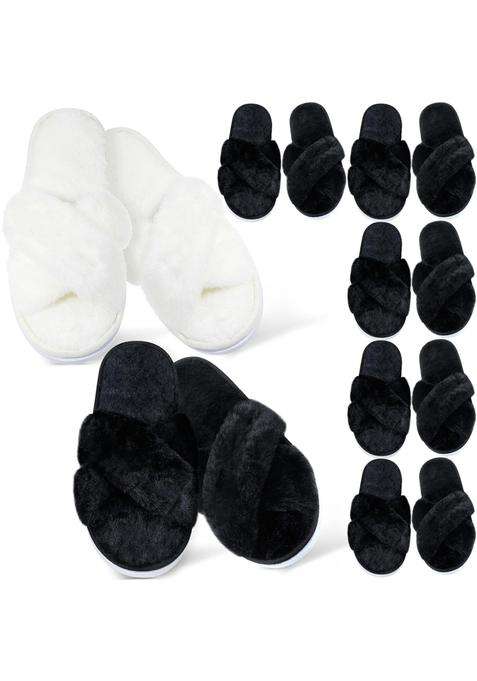 Jenpen 7 Pairs Bridesmaids Slippers Womens Cross Band Fuzzy Bachelorette Party Slippers for Wedding Bridal