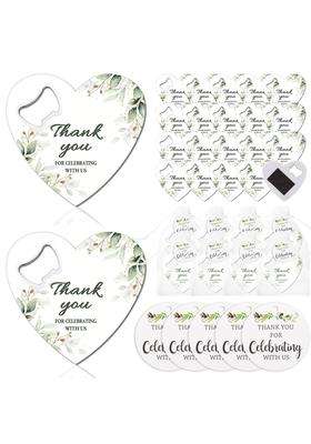 Ohmique 20 Sets Wedding Favors for Guests Heart Shaped Bottle Opener Magnet with Thank You Card and Gift Bag