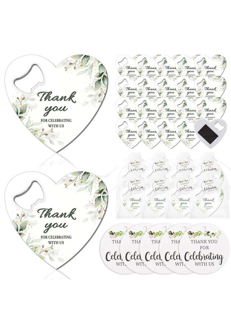 Ohmique 20 Sets Wedding Favors for Guests Heart Shaped Bottle Opener Magnet with Thank You Card and Gift Bag - Indya