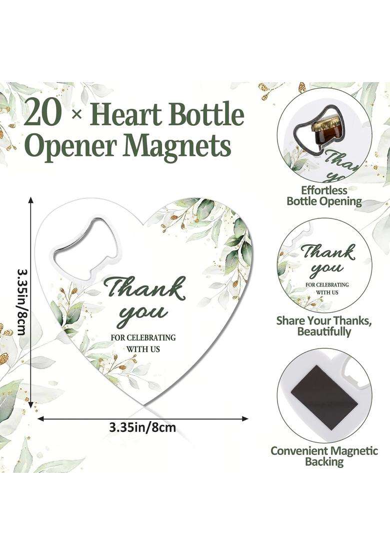 Ohmique 20 Sets Wedding Favors for Guests Heart Shaped Bottle Opener Magnet with Thank You Card and Gift Bag - Indya