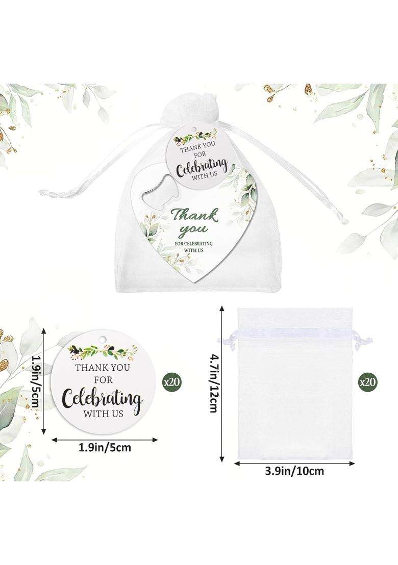 Ohmique 20 Sets Wedding Favors for Guests Heart Shaped Bottle Opener Magnet with Thank You Card and Gift Bag - Indya