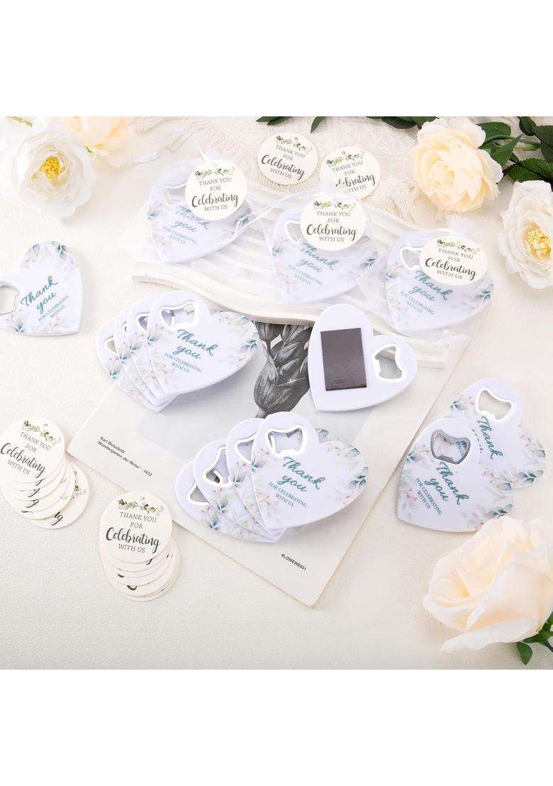 Ohmique 20 Sets Wedding Favors for Guests Heart Shaped Bottle Opener Magnet with Thank You Card and Gift Bag - Indya