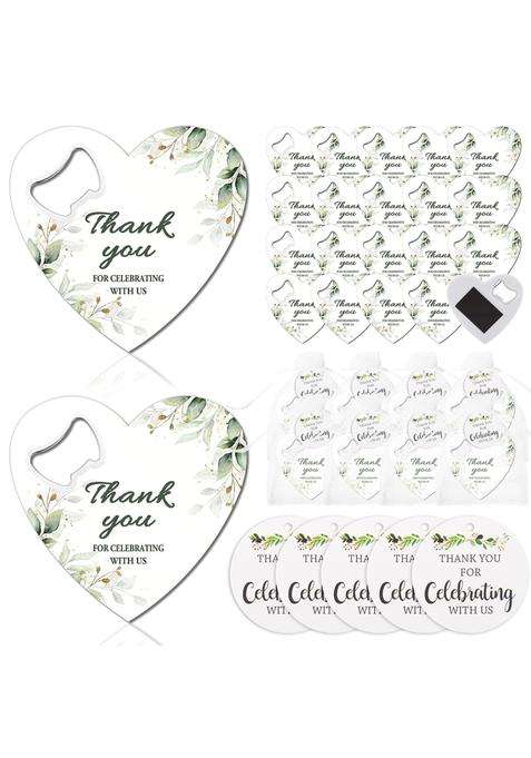 Ohmique 20 Sets Wedding Favors for Guests Heart Shaped Bottle Opener Magnet with Thank You Card and Gift Bag