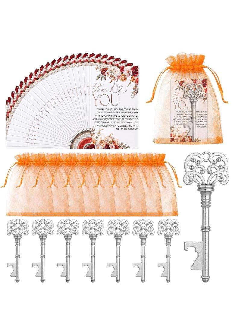 Teecyhooo 50 Sets Fall Wedding Favors Souvenir Gift for Guests Vintage Skeleton Key Bottle Opener with Thank - Indya