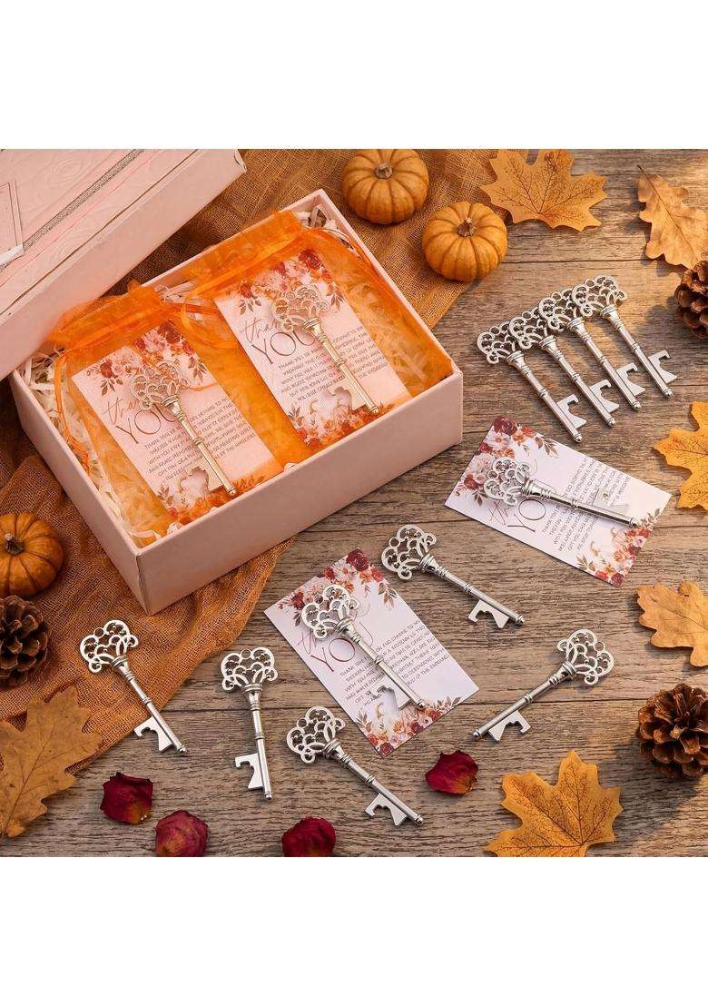 Teecyhooo 50 Sets Fall Wedding Favors Souvenir Gift for Guests Vintage Skeleton Key Bottle Opener with Thank - Indya