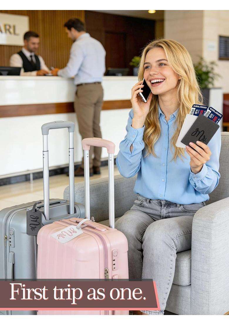 Cosweet Multicolour Mr and Mrs Luggage Tags Passport Holder for Wedding Bridal Shower Gifts - Indya