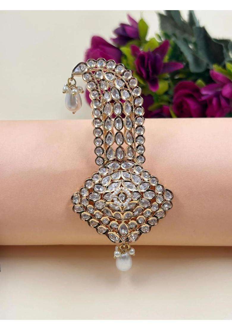 Rose Gold Finish Traditional Polki Kundan Wedding Kalgi Brooch - Indya